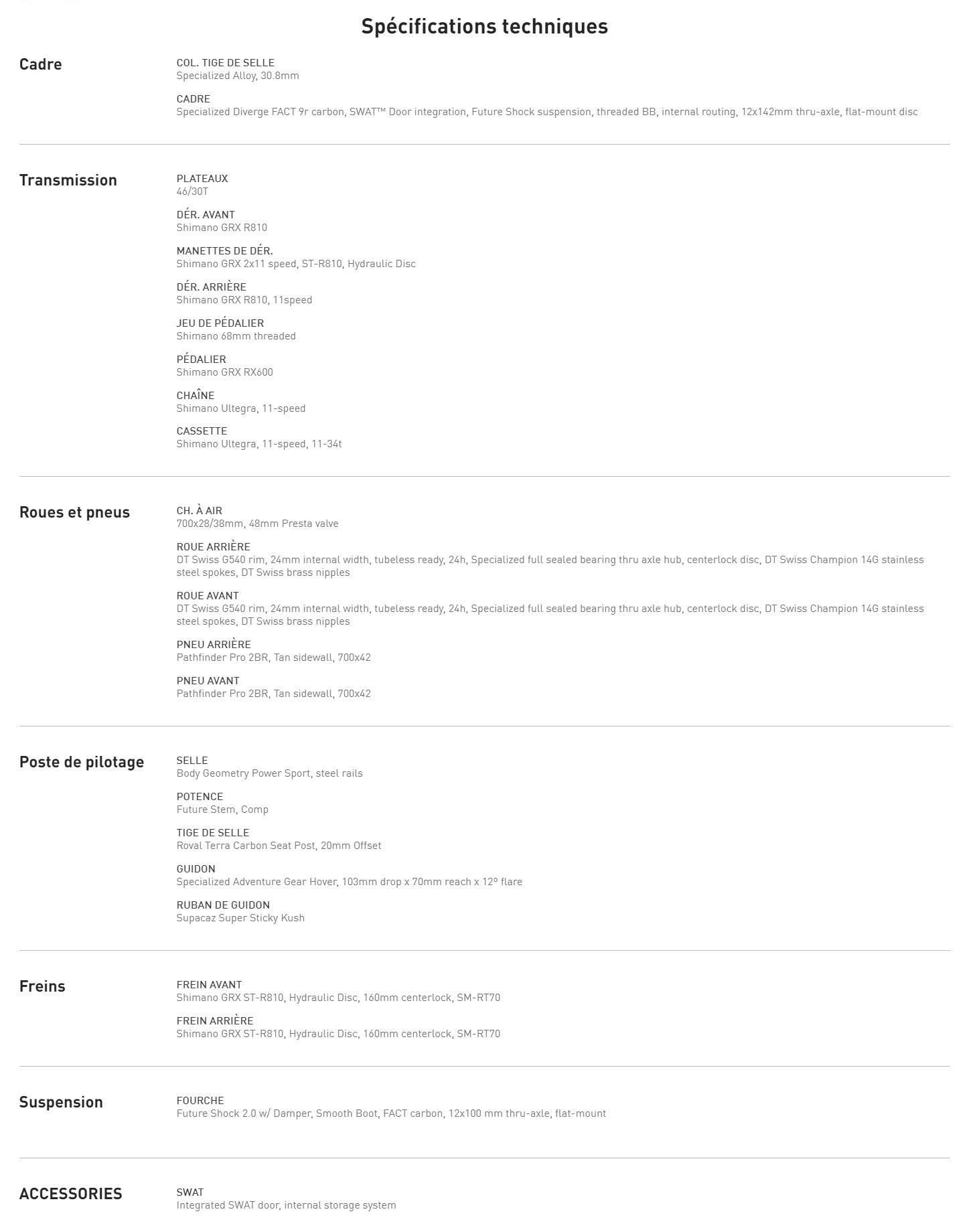 Caracteristique technique du vélo Diverge Comp Carbon année 2023