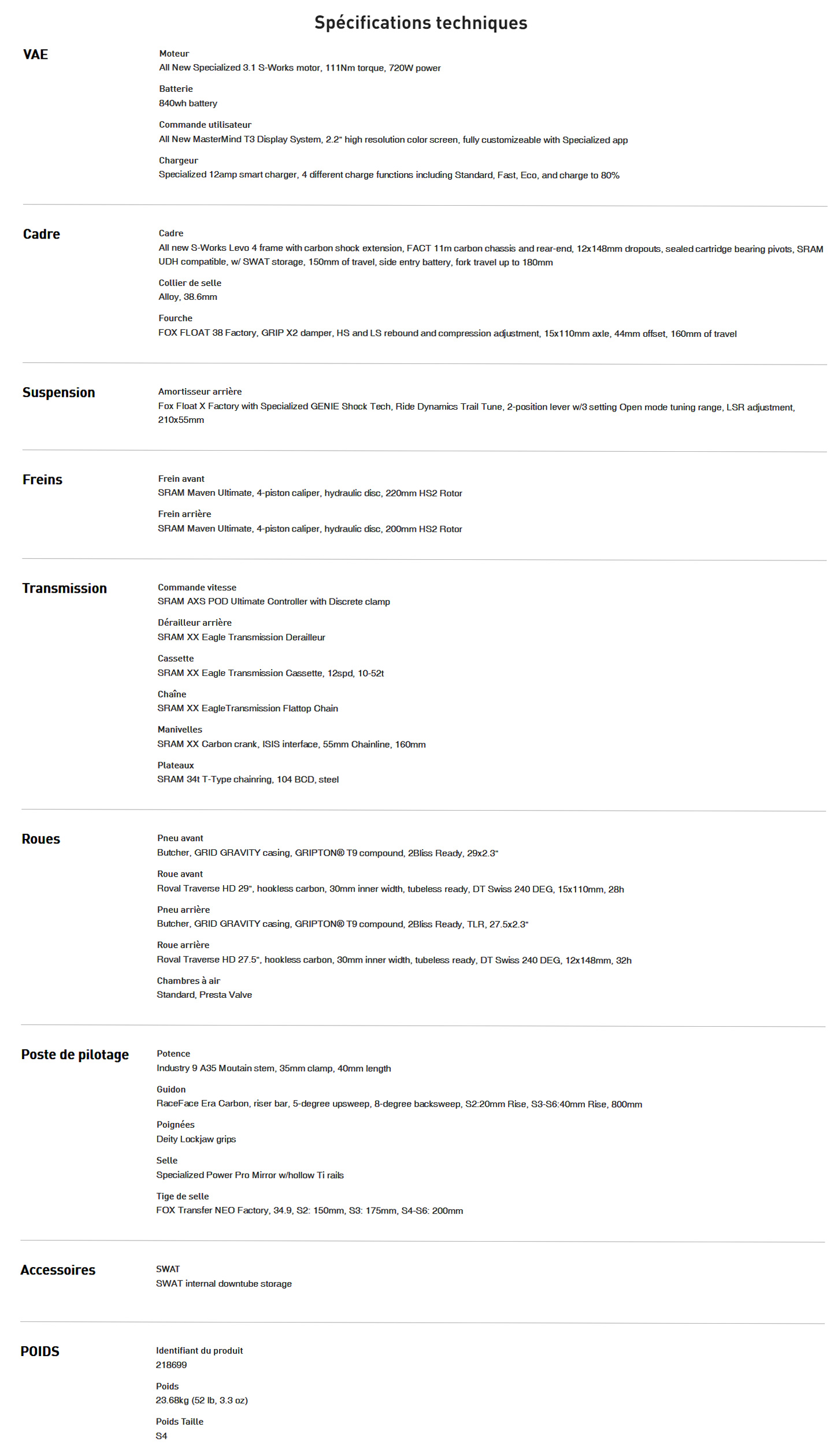 Caracteristique technique du vélo Diverge Comp Carbon année 2025