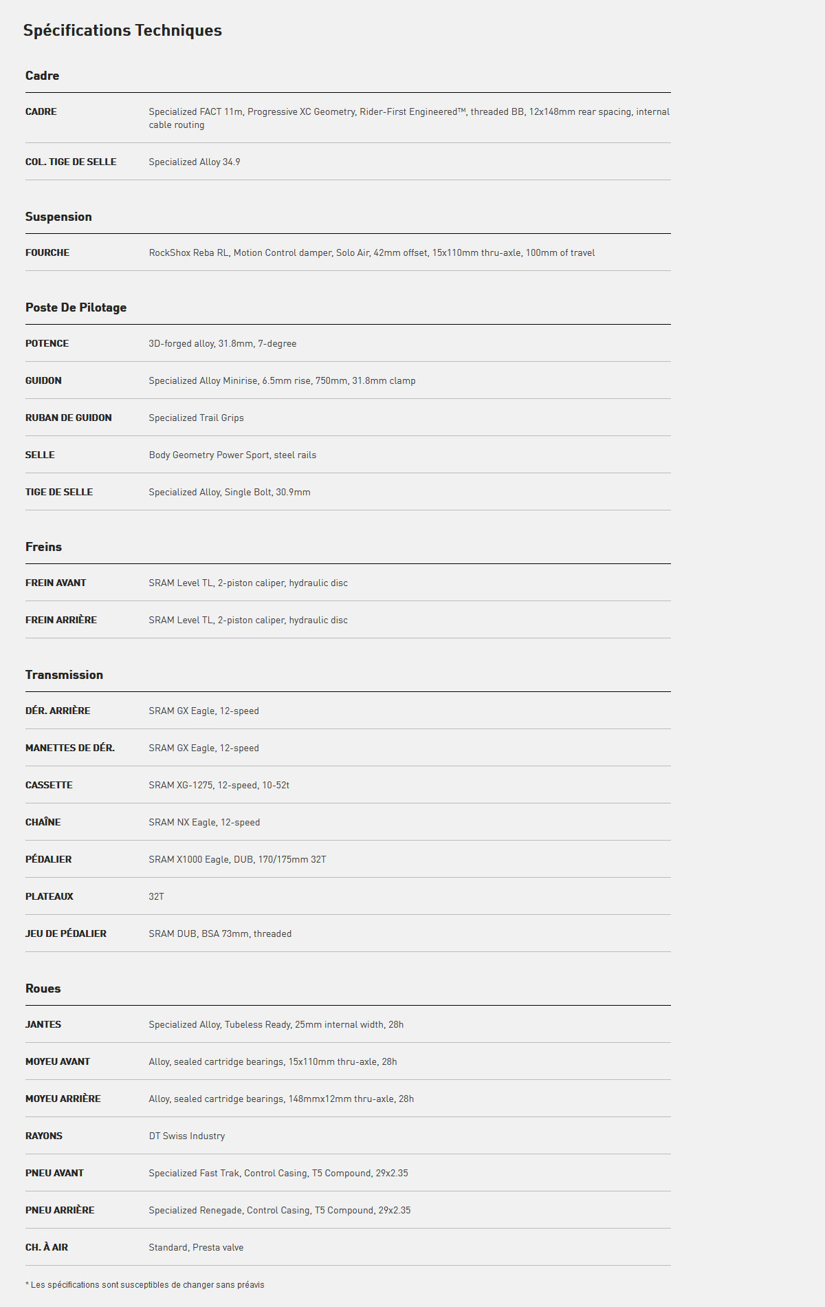 Caracteristique technique du vélo Epic Hardtail Comp année 2022