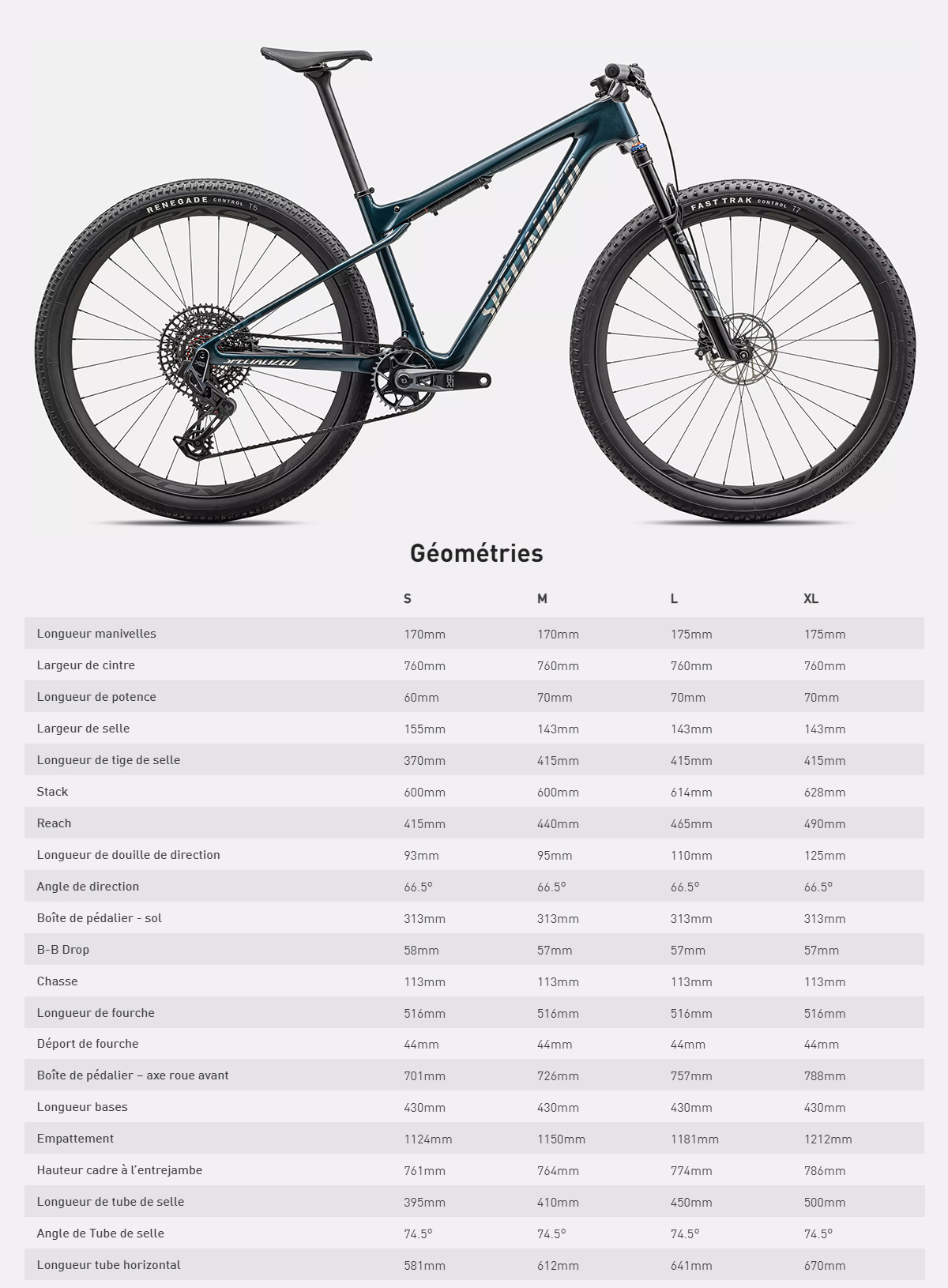 Guide de taille du vélo Epic World Cup Pro année 2023
