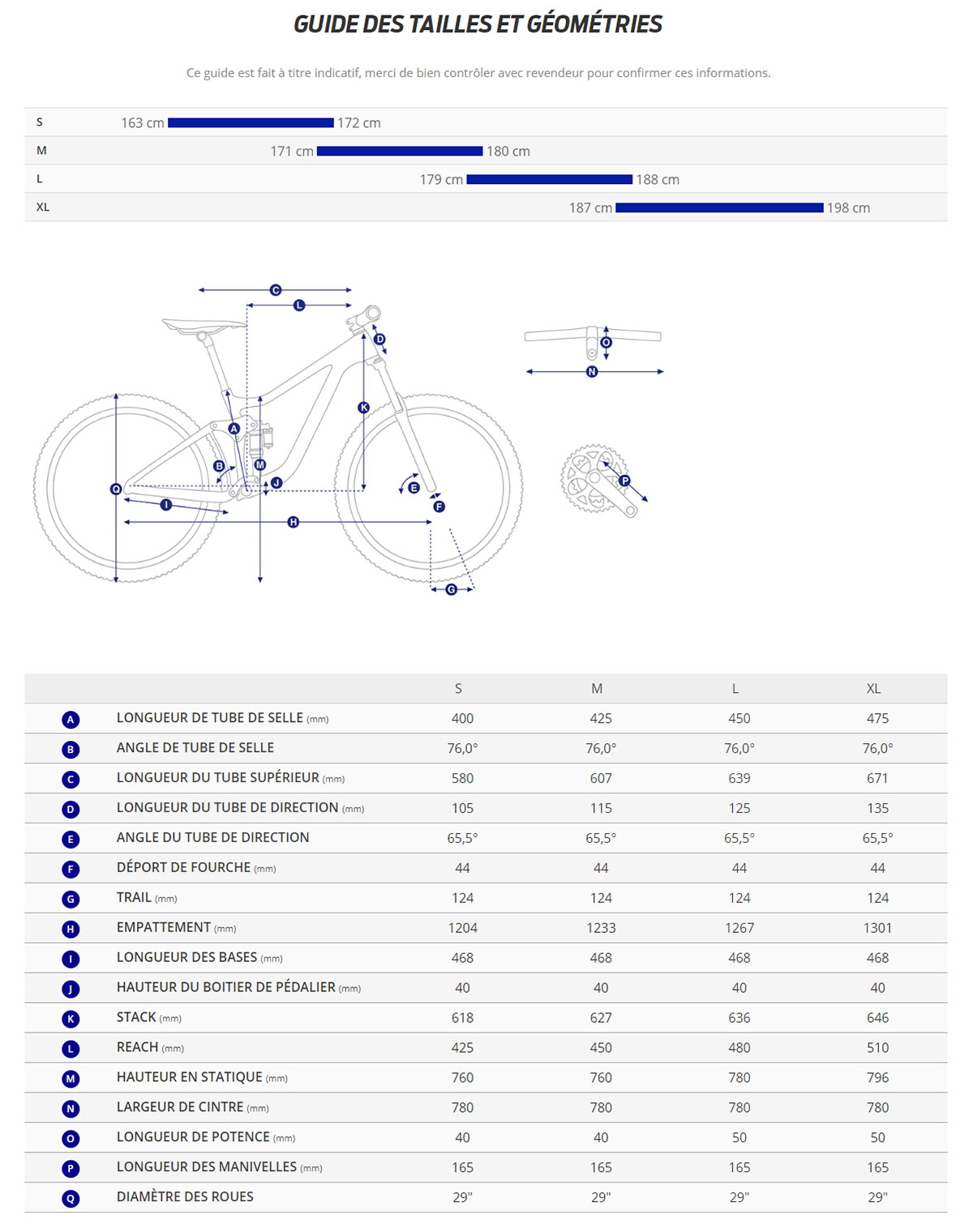 Guide de taille du velo électrique Stance E+ 1 Année 2023