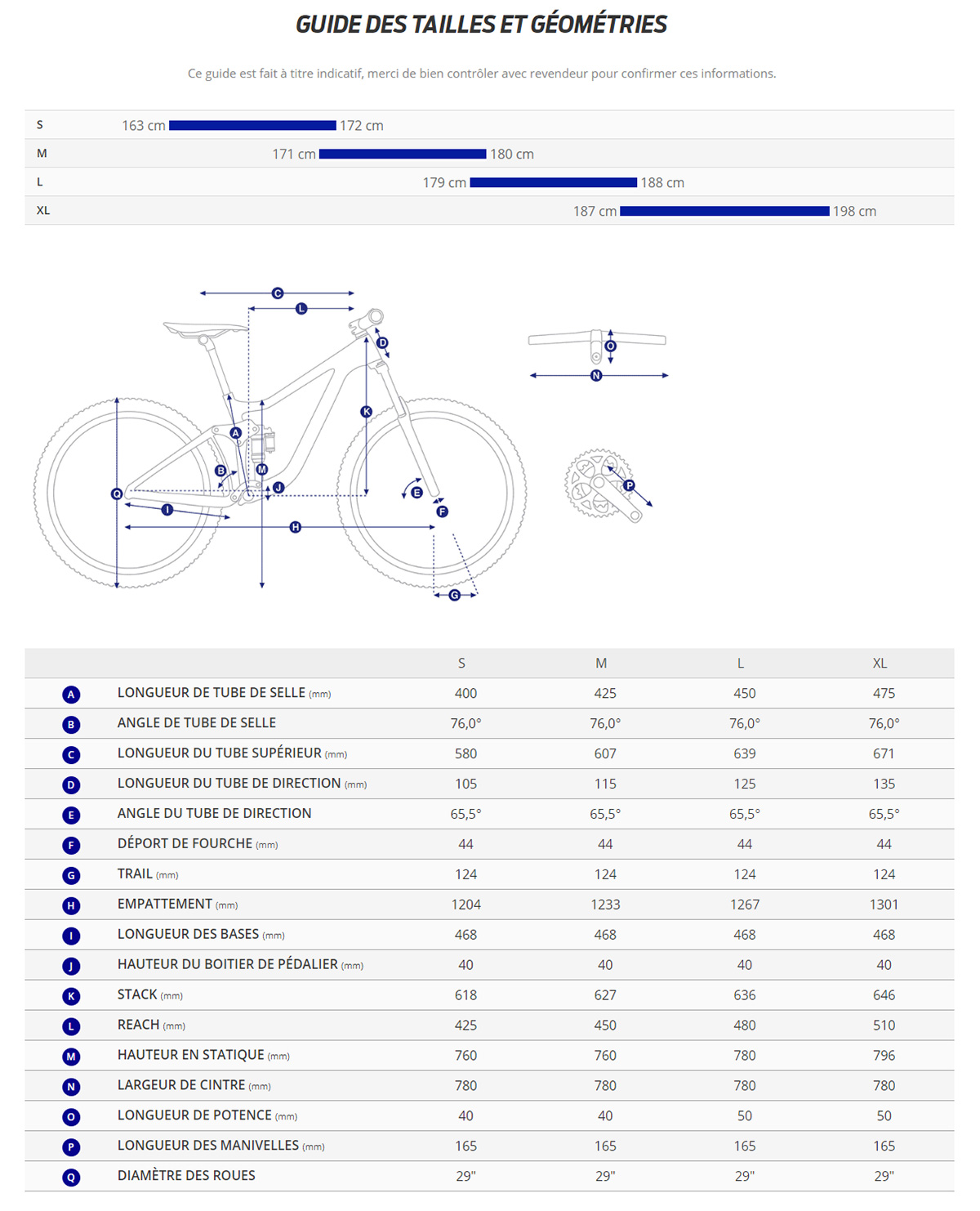 Guide de taille du velo électrique Stance E+ Ex Année 2023