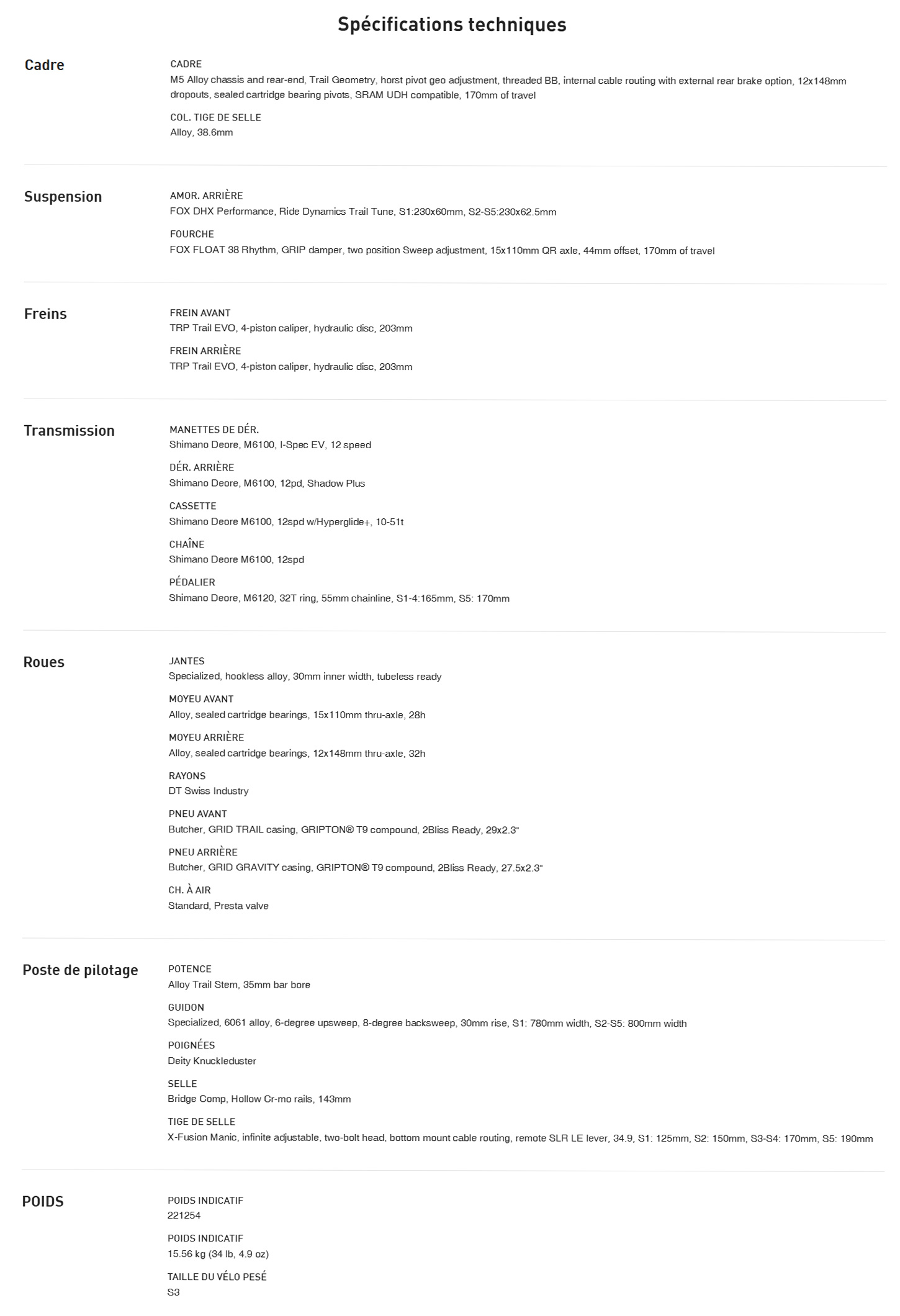 Caracteristique technique du vélo Status 2 année 2025