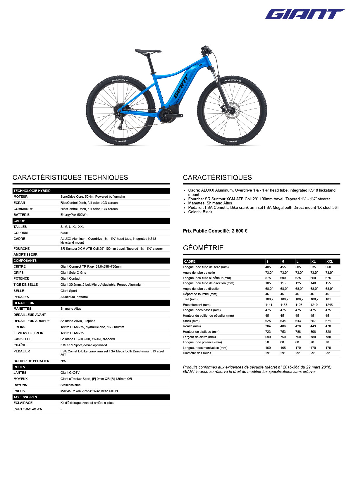 Fiche technique du velo Talon E+ 2