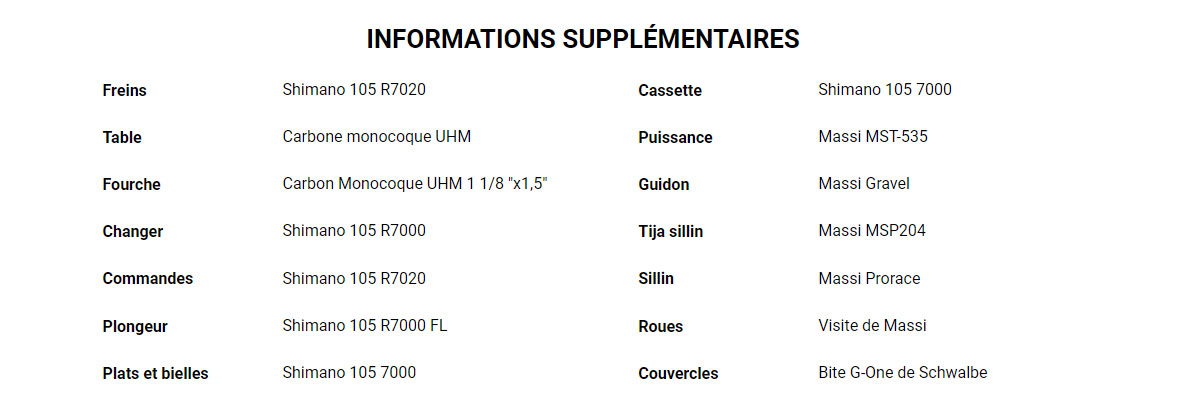 Fiche technique du vélo Team Gravel 105 1X12 Année 2022