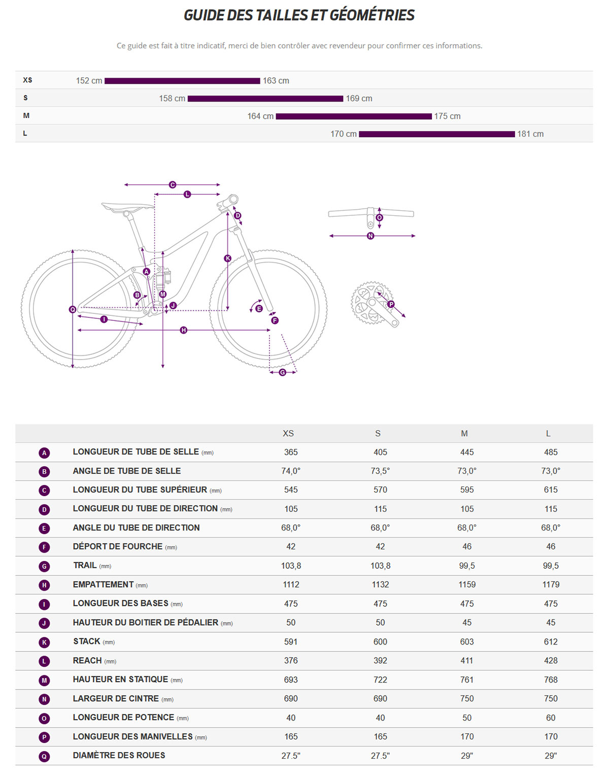 Guide de taille du velo Tempt E+ 2