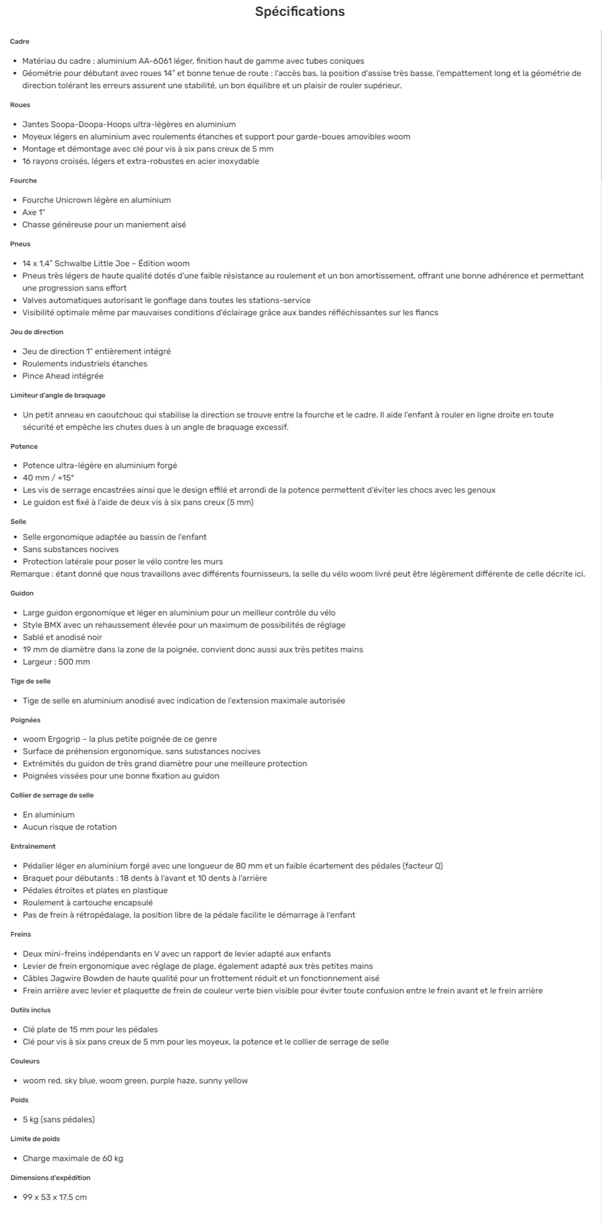 Fiche Woom 2 Année 2021