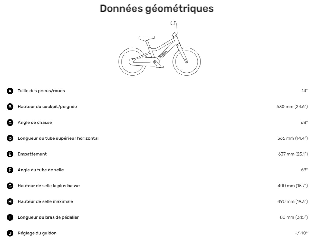 Guide de taille Woom 2 Année 2021