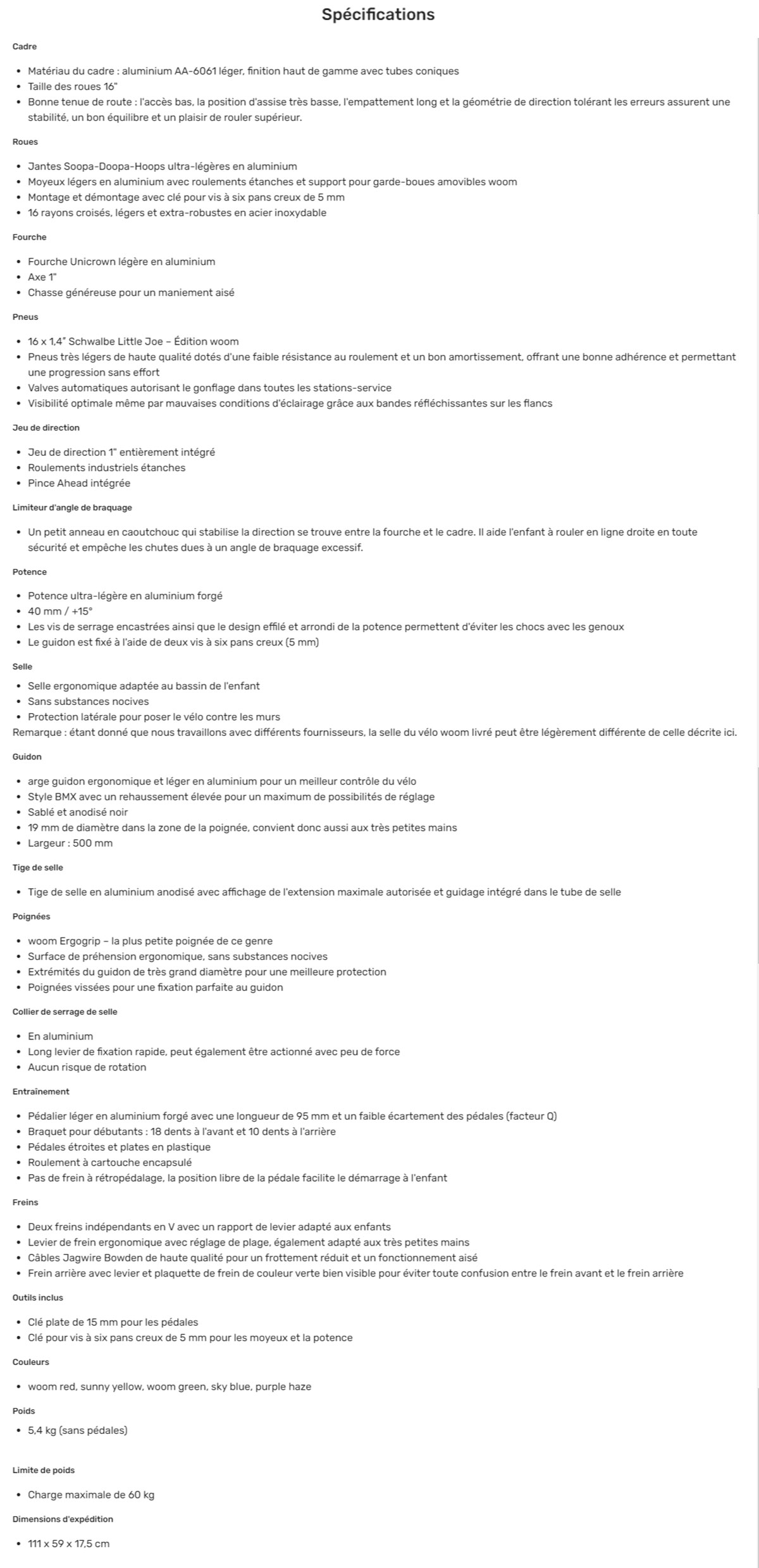 Fiche Woom 3 Année 2021