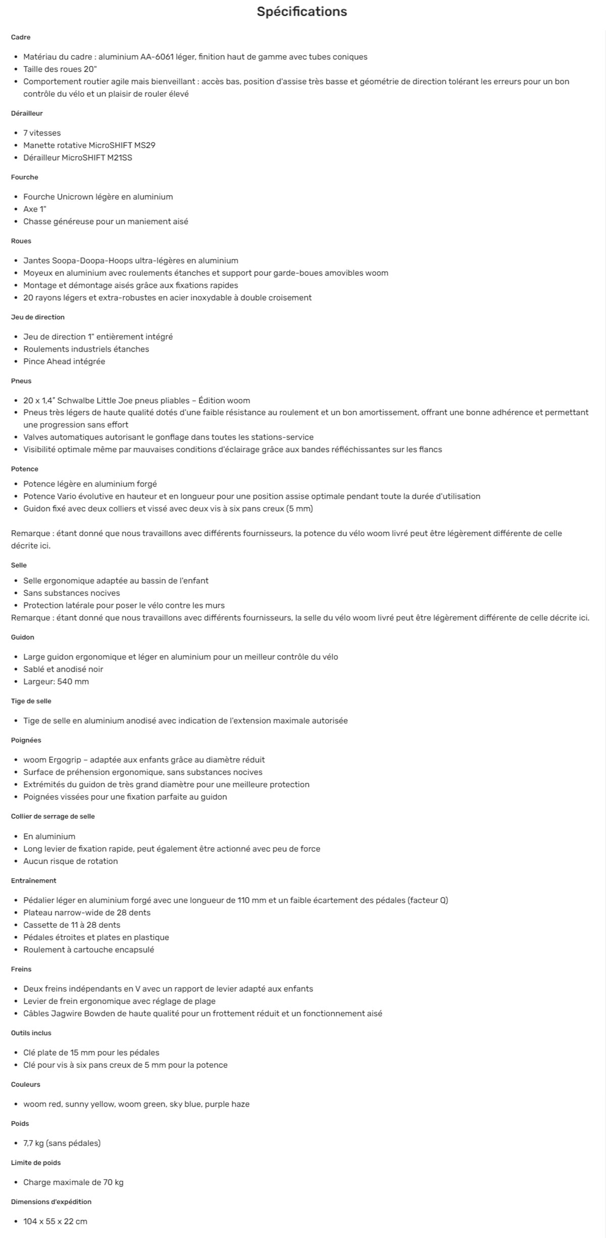 Fiche Woom 4  Année 2021