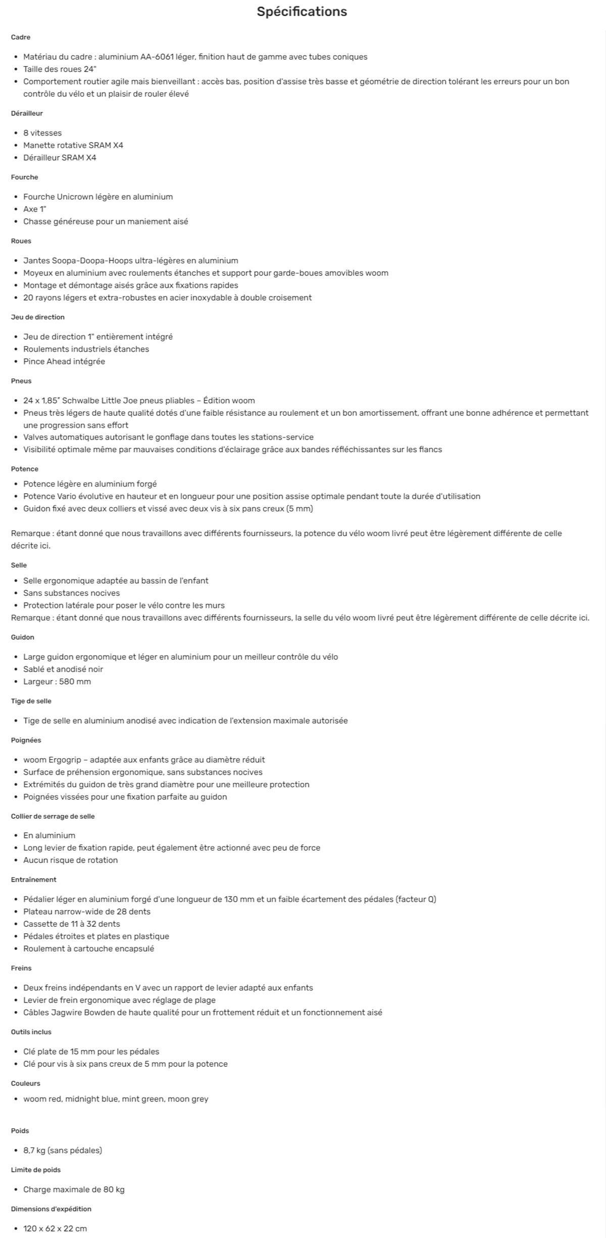 Fiche Woom 5  Année 2021