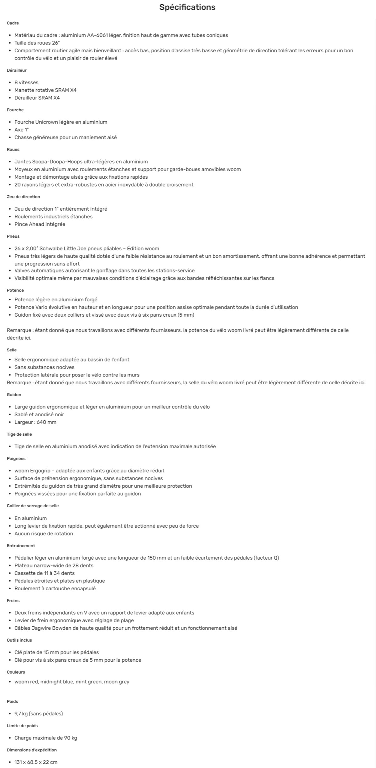 Fiche Woom 6  Année 2021