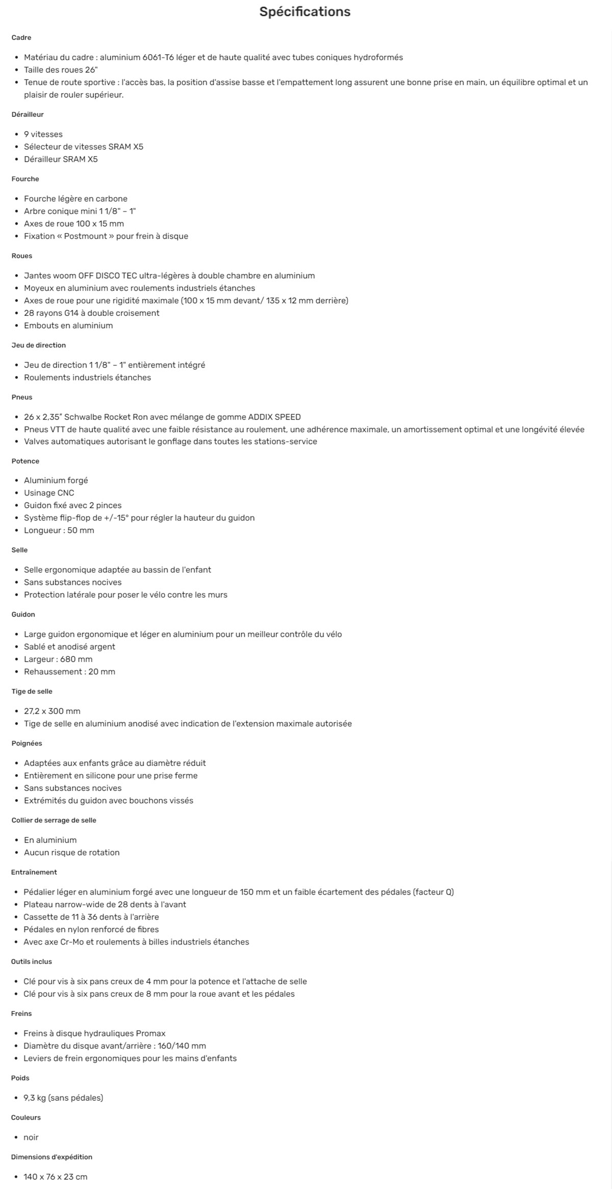 Fiche Woom Off 6  Année 2021